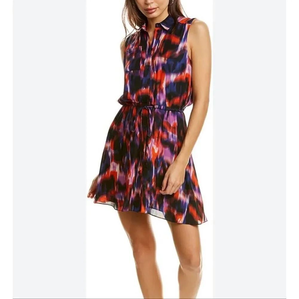 Parker Jemma Vibrant Abstract Sleeveless mini Dress collared neckline size M NWT